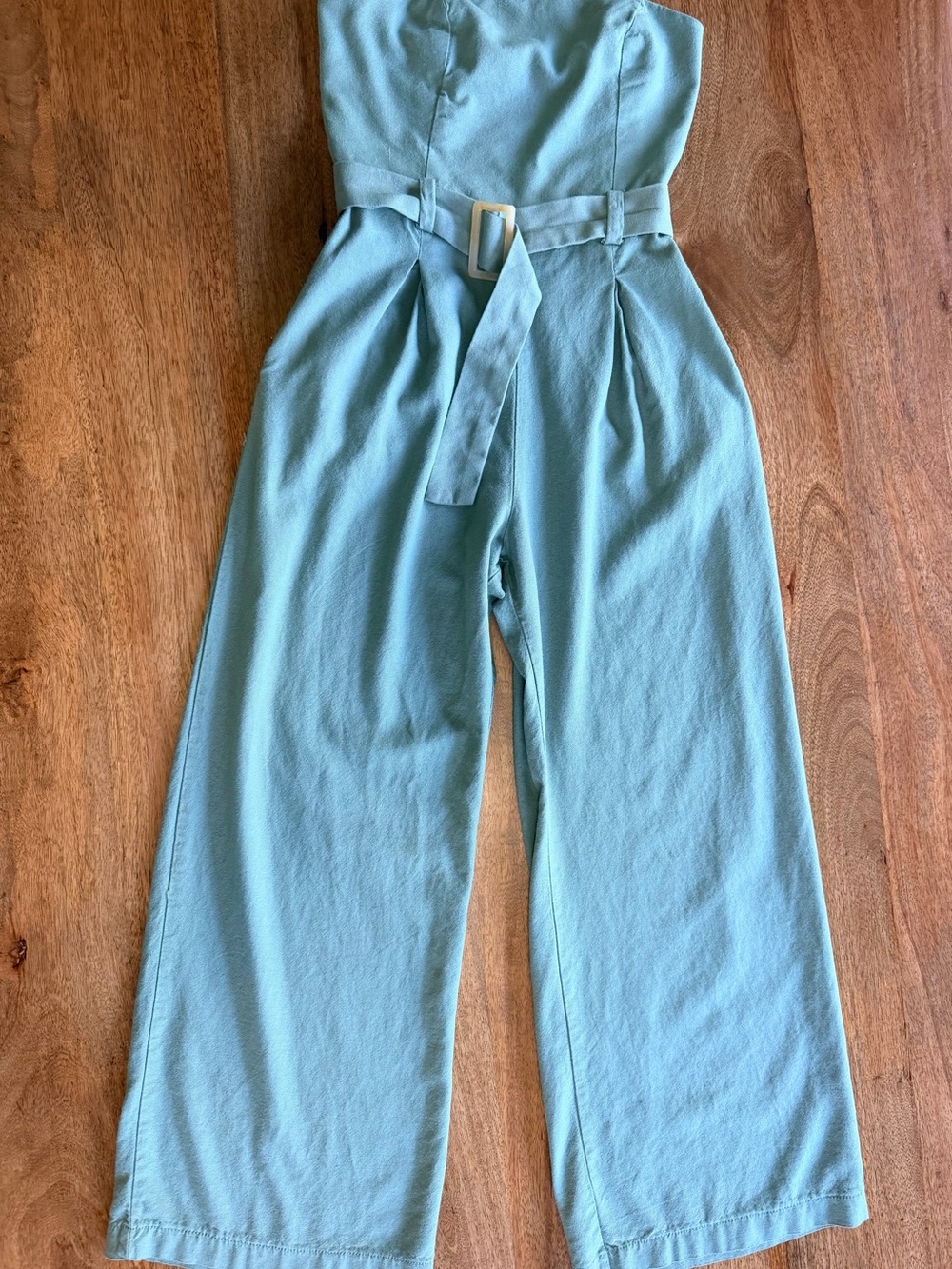 Monteau Strapless Belted Wide-Leg Jumpsuit - Light Teal